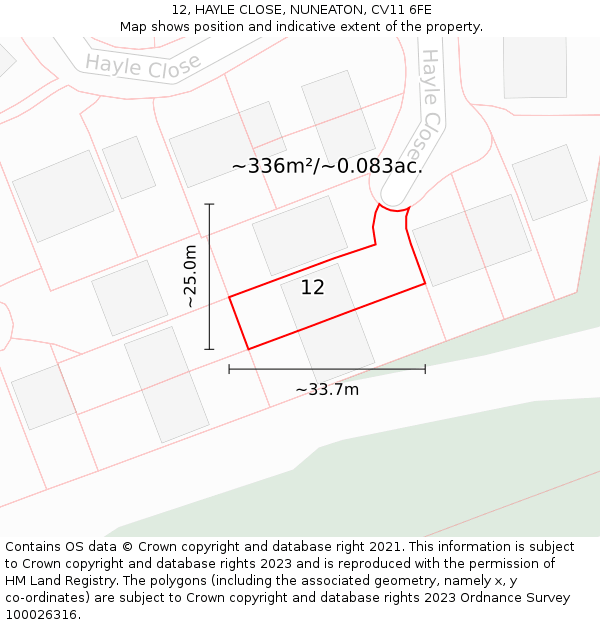 12, HAYLE CLOSE, NUNEATON, CV11 6FE: Plot and title map