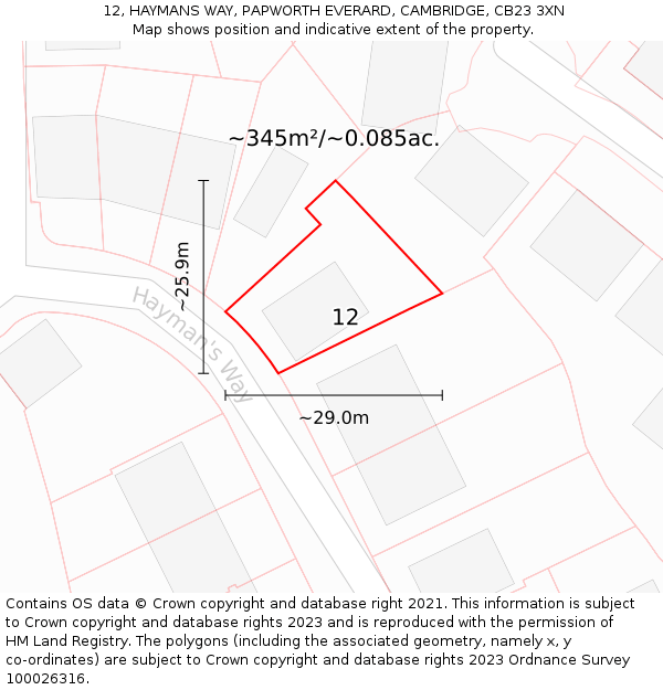 12, HAYMANS WAY, PAPWORTH EVERARD, CAMBRIDGE, CB23 3XN: Plot and title map