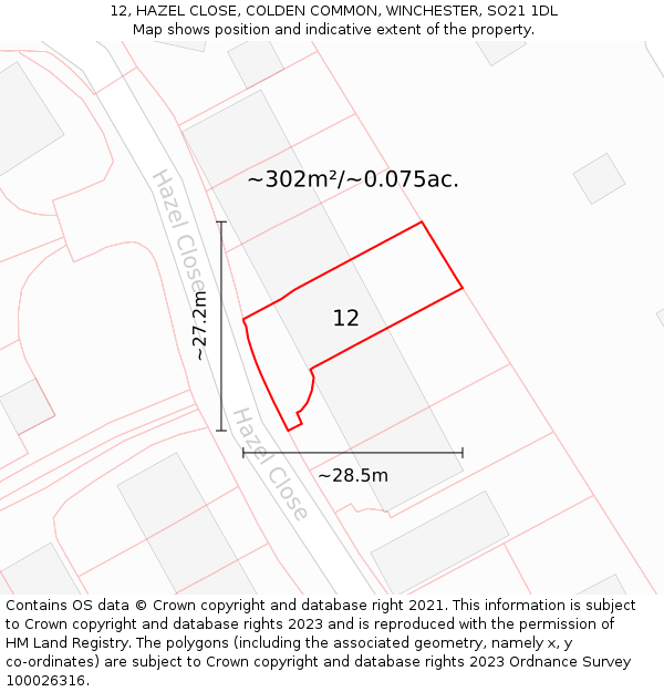 12, HAZEL CLOSE, COLDEN COMMON, WINCHESTER, SO21 1DL: Plot and title map