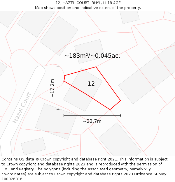 12, HAZEL COURT, RHYL, LL18 4GE: Plot and title map