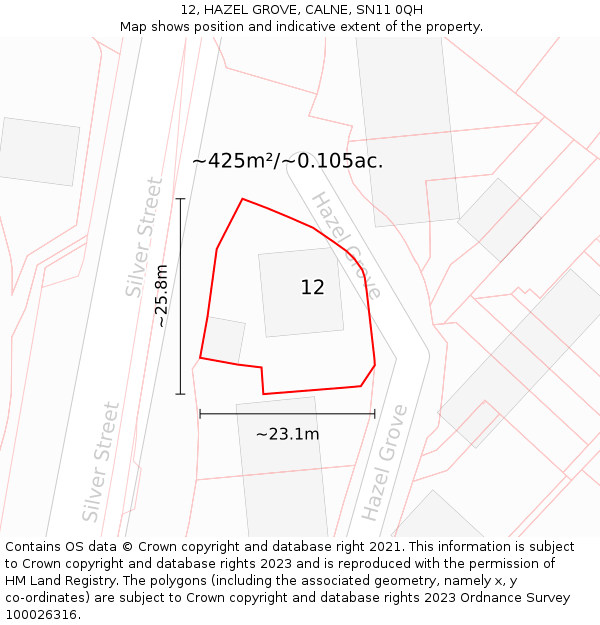 12, HAZEL GROVE, CALNE, SN11 0QH: Plot and title map