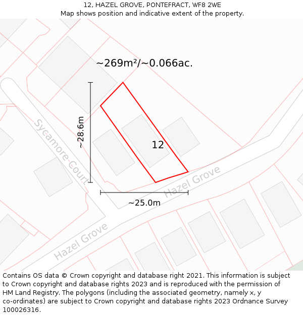 12, HAZEL GROVE, PONTEFRACT, WF8 2WE: Plot and title map