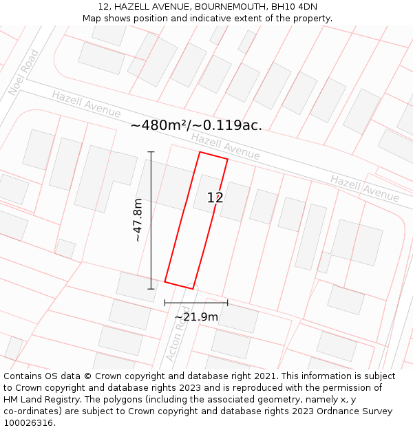 12, HAZELL AVENUE, BOURNEMOUTH, BH10 4DN: Plot and title map