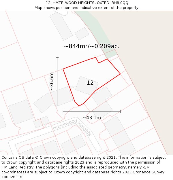 12, HAZELWOOD HEIGHTS, OXTED, RH8 0QQ: Plot and title map