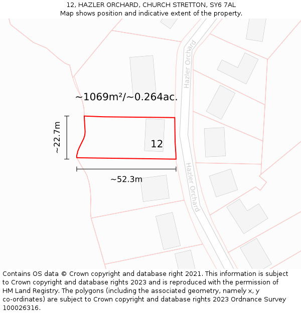 12, HAZLER ORCHARD, CHURCH STRETTON, SY6 7AL: Plot and title map