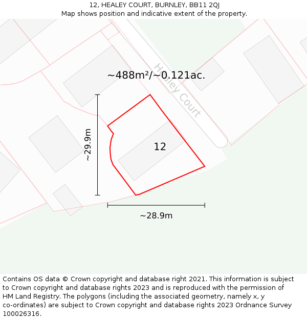 12, HEALEY COURT, BURNLEY, BB11 2QJ: Plot and title map