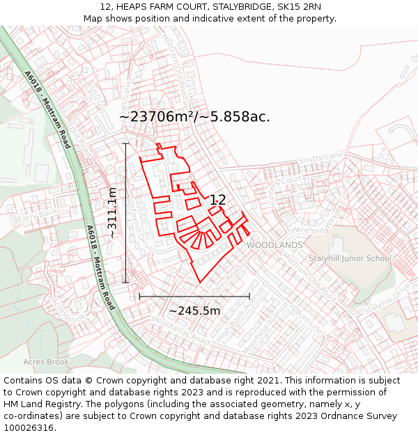 12, HEAPS FARM COURT, STALYBRIDGE, SK15 2RN: Plot and title map