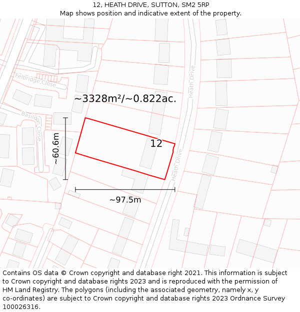 12, HEATH DRIVE, SUTTON, SM2 5RP: Plot and title map