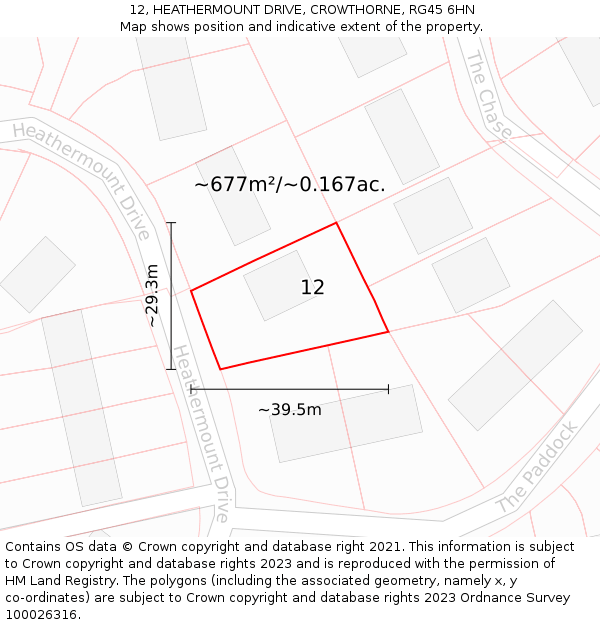 12, HEATHERMOUNT DRIVE, CROWTHORNE, RG45 6HN: Plot and title map