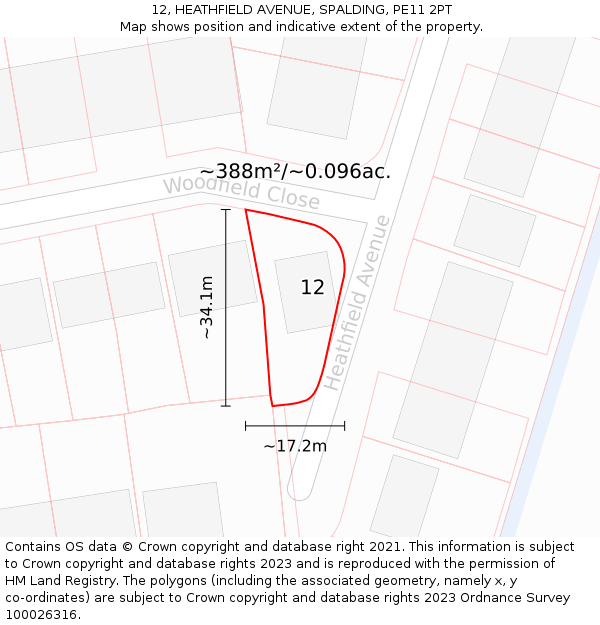 12, HEATHFIELD AVENUE, SPALDING, PE11 2PT: Plot and title map