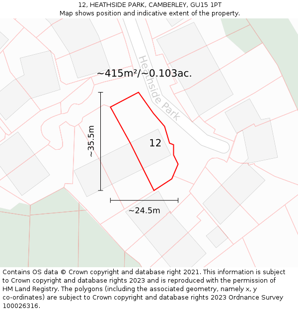 12, HEATHSIDE PARK, CAMBERLEY, GU15 1PT: Plot and title map