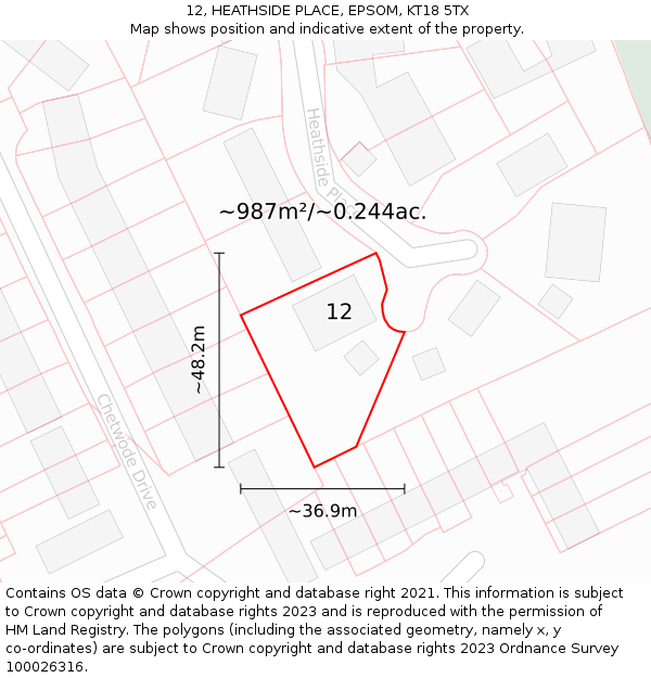 12, HEATHSIDE PLACE, EPSOM, KT18 5TX: Plot and title map