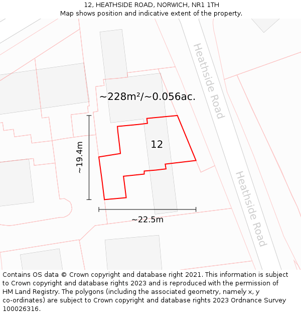 12, HEATHSIDE ROAD, NORWICH, NR1 1TH: Plot and title map