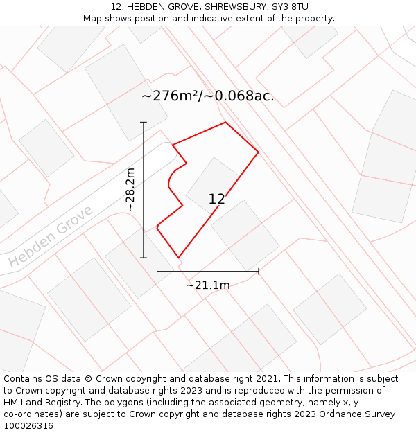 12, HEBDEN GROVE, SHREWSBURY, SY3 8TU: Plot and title map