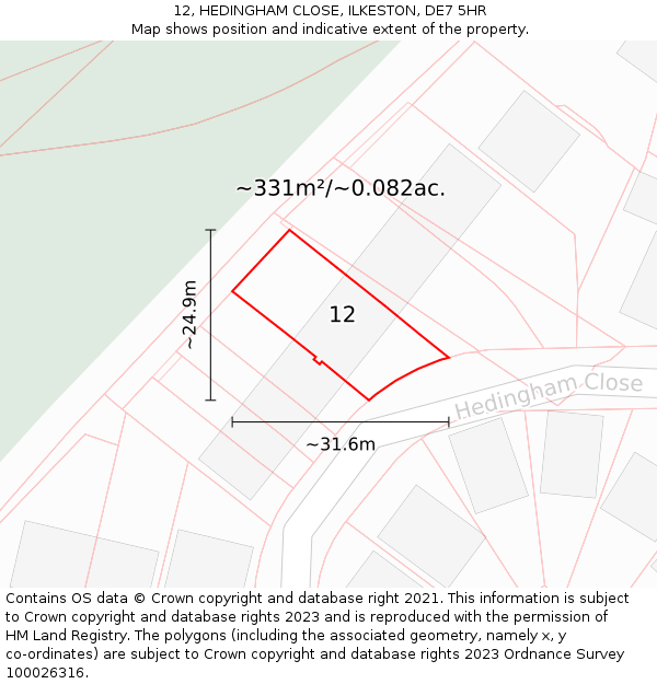 12, HEDINGHAM CLOSE, ILKESTON, DE7 5HR: Plot and title map