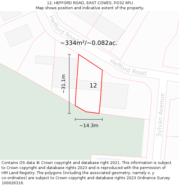 12, HEFFORD ROAD, EAST COWES, PO32 6PU: Plot and title map