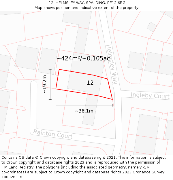 12, HELMSLEY WAY, SPALDING, PE12 6BG: Plot and title map