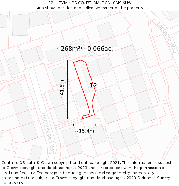 12, HEMMINGS COURT, MALDON, CM9 6UW: Plot and title map