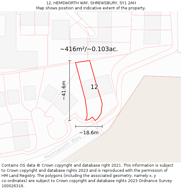 12, HEMSWORTH WAY, SHREWSBURY, SY1 2AH: Plot and title map