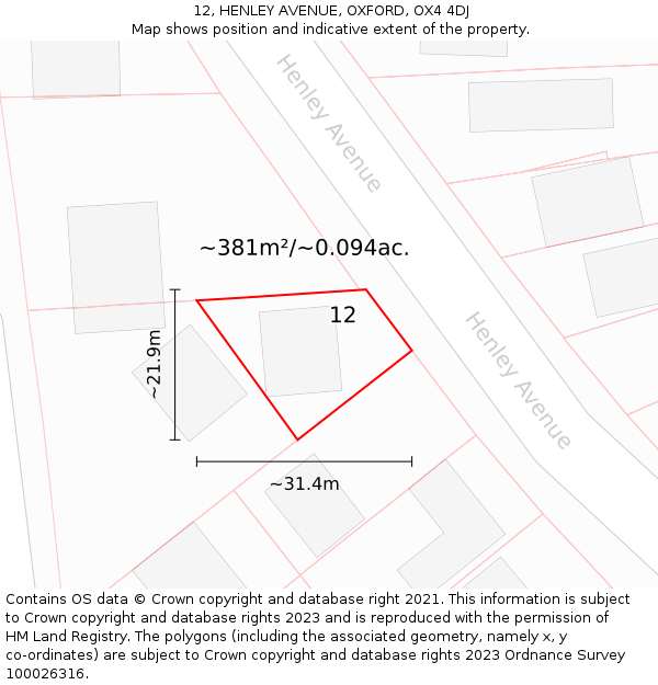 12, HENLEY AVENUE, OXFORD, OX4 4DJ: Plot and title map