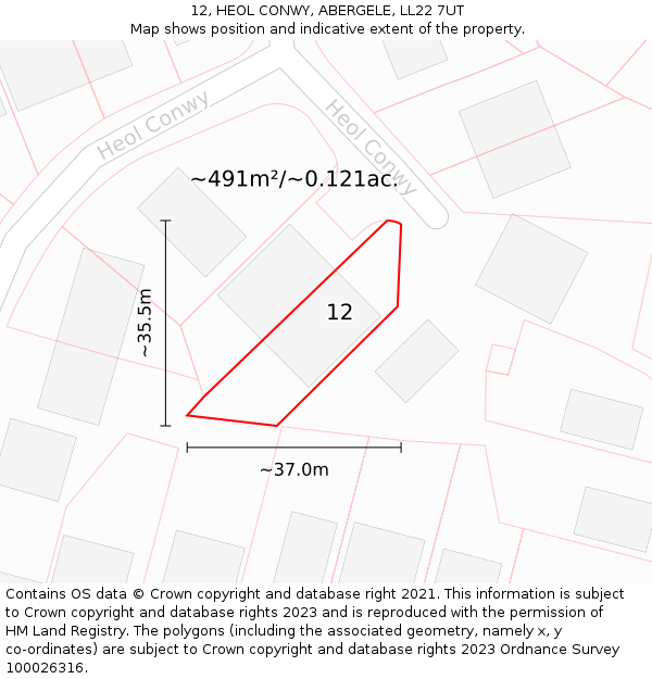 12, HEOL CONWY, ABERGELE, LL22 7UT: Plot and title map