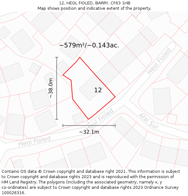 12, HEOL FIOLED, BARRY, CF63 1HB: Plot and title map