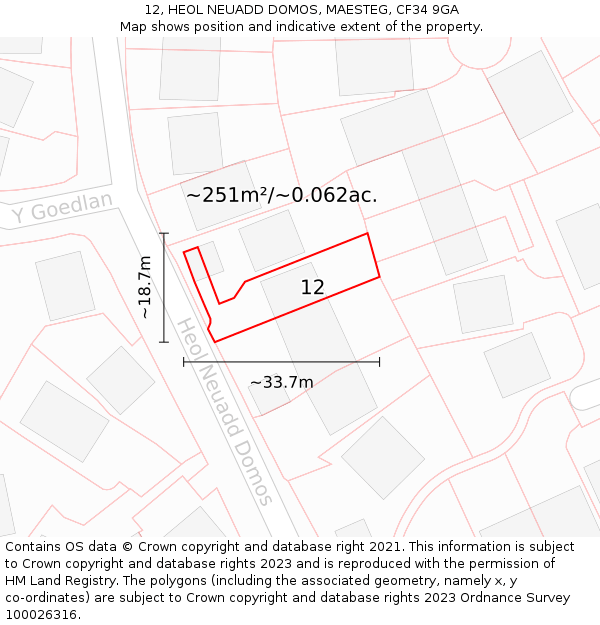 12, HEOL NEUADD DOMOS, MAESTEG, CF34 9GA: Plot and title map