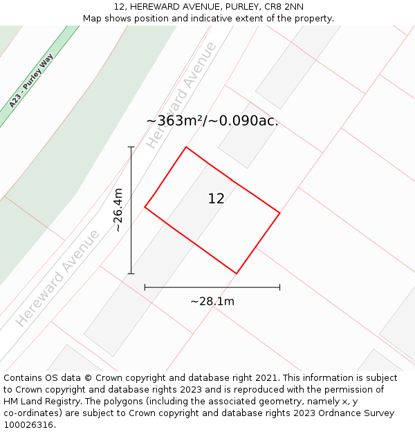 12, HEREWARD AVENUE, PURLEY, CR8 2NN: Plot and title map