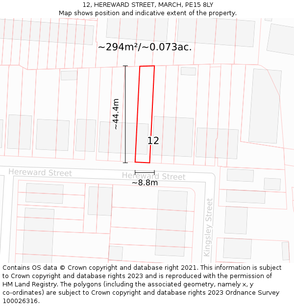 12, HEREWARD STREET, MARCH, PE15 8LY: Plot and title map