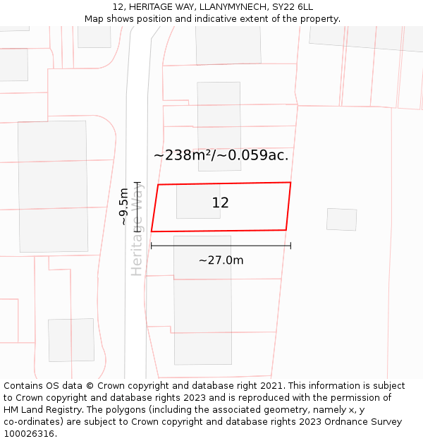 12, HERITAGE WAY, LLANYMYNECH, SY22 6LL: Plot and title map