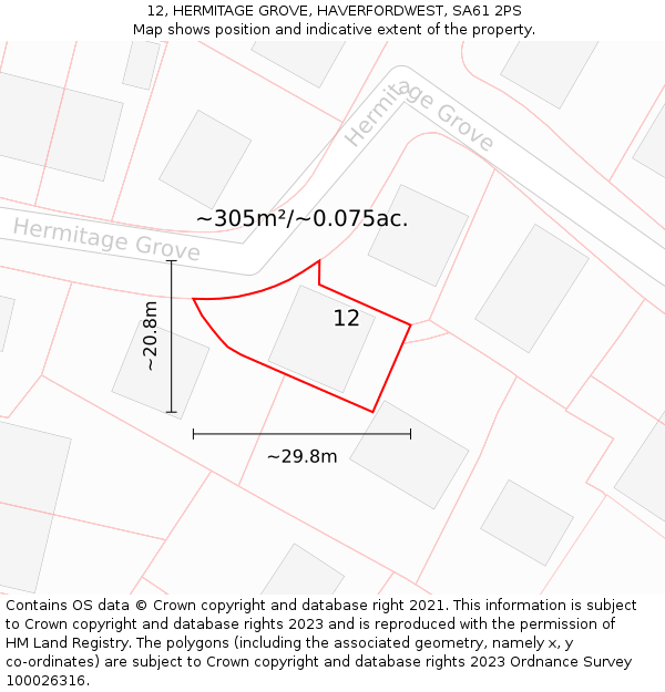 12, HERMITAGE GROVE, HAVERFORDWEST, SA61 2PS: Plot and title map