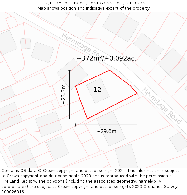 12, HERMITAGE ROAD, EAST GRINSTEAD, RH19 2BS: Plot and title map