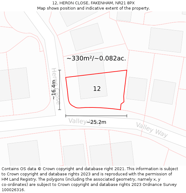 12, HERON CLOSE, FAKENHAM, NR21 8PX: Plot and title map