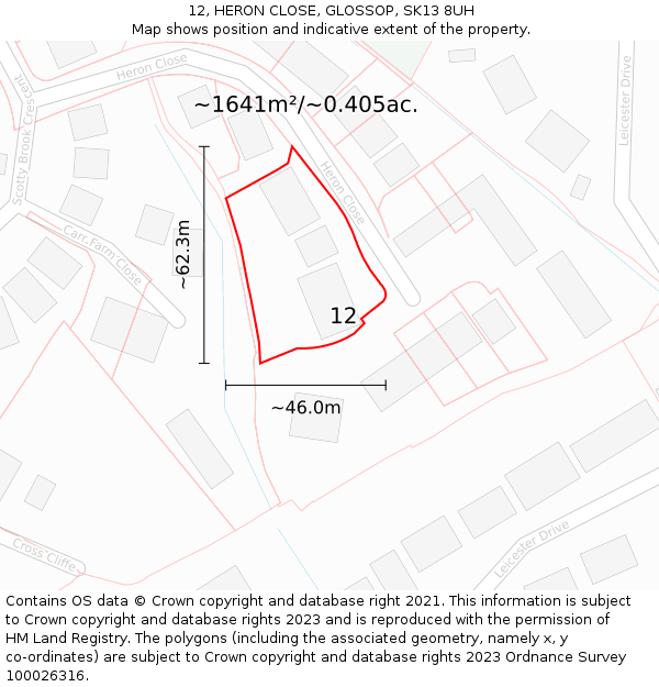 12, HERON CLOSE, GLOSSOP, SK13 8UH: Plot and title map