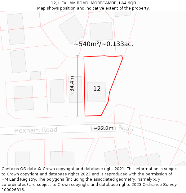 12, HEXHAM ROAD, MORECAMBE, LA4 6QB: Plot and title map