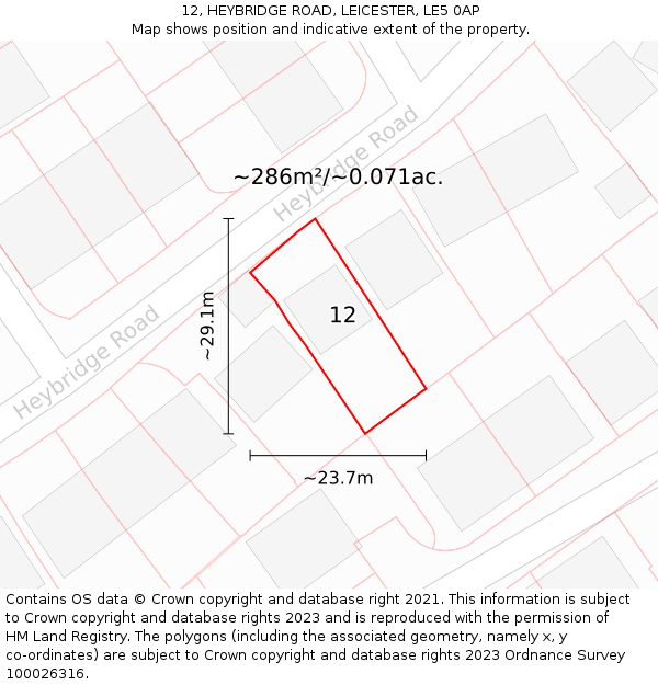 12, HEYBRIDGE ROAD, LEICESTER, LE5 0AP: Plot and title map