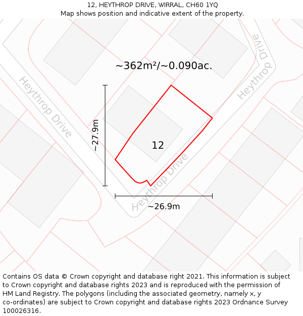 12, HEYTHROP DRIVE, WIRRAL, CH60 1YQ: Plot and title map