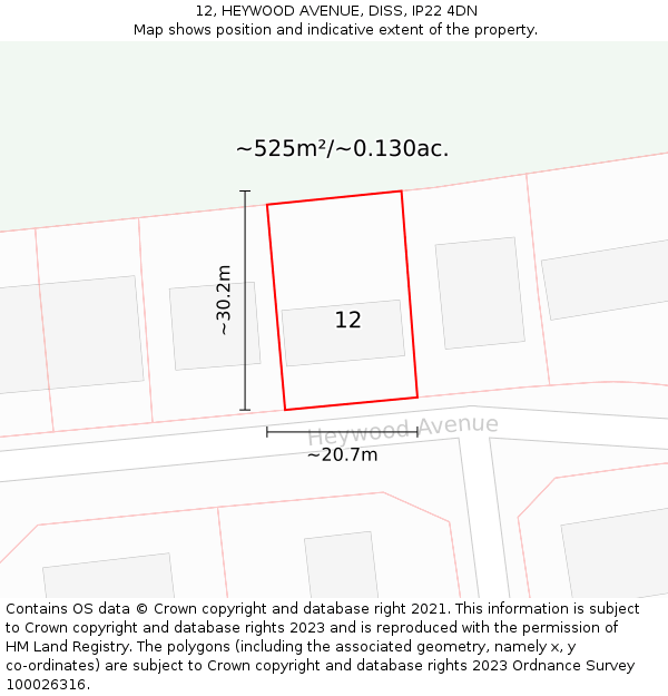 12, HEYWOOD AVENUE, DISS, IP22 4DN: Plot and title map