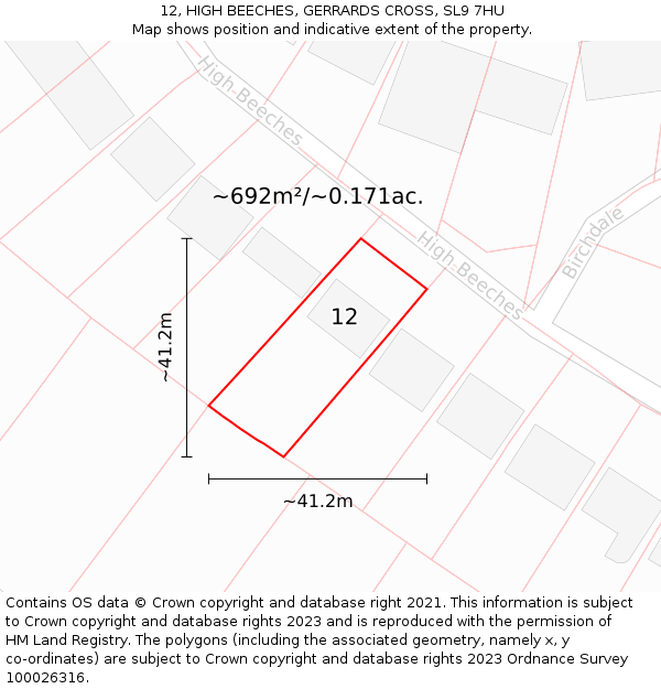 12, HIGH BEECHES, GERRARDS CROSS, SL9 7HU: Plot and title map