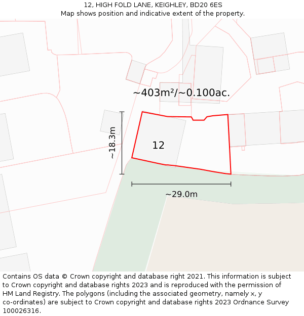 12, HIGH FOLD LANE, KEIGHLEY, BD20 6ES: Plot and title map