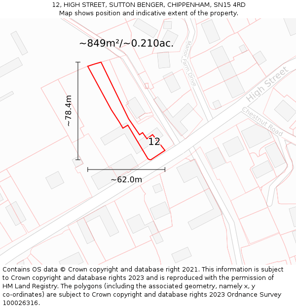 12, HIGH STREET, SUTTON BENGER, CHIPPENHAM, SN15 4RD: Plot and title map