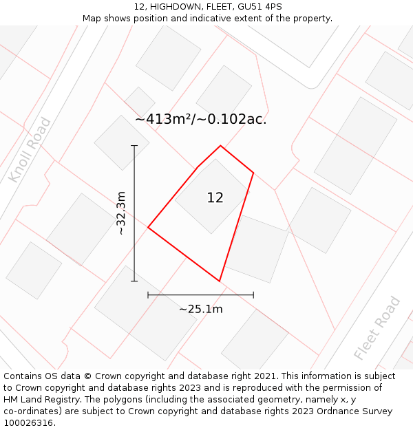 12, HIGHDOWN, FLEET, GU51 4PS: Plot and title map