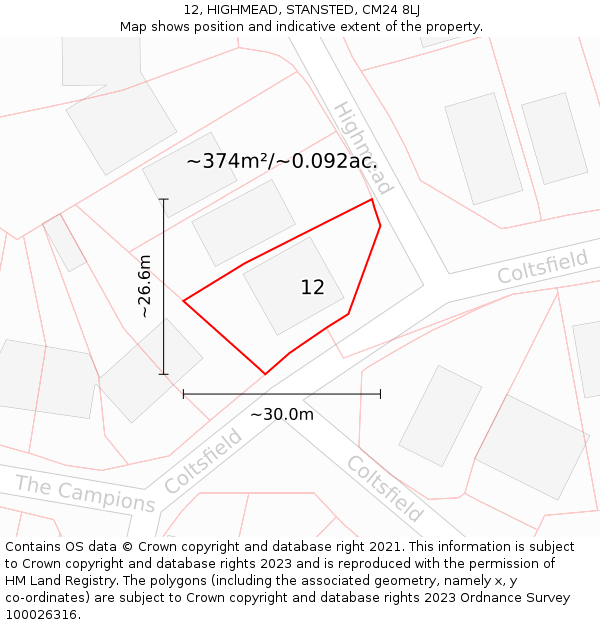 12, HIGHMEAD, STANSTED, CM24 8LJ: Plot and title map