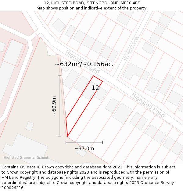 12, HIGHSTED ROAD, SITTINGBOURNE, ME10 4PS: Plot and title map