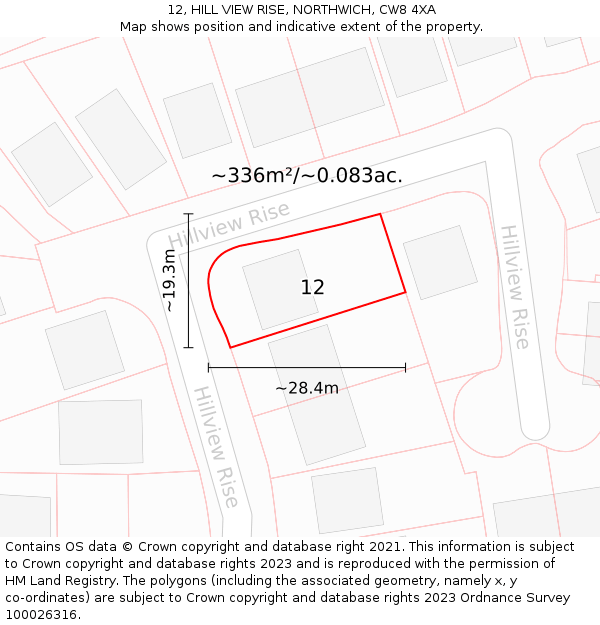 12, HILL VIEW RISE, NORTHWICH, CW8 4XA: Plot and title map