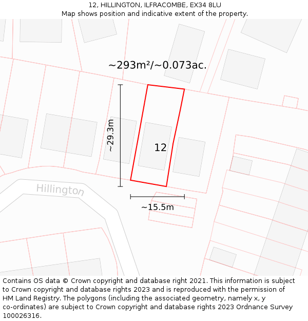 12, HILLINGTON, ILFRACOMBE, EX34 8LU: Plot and title map