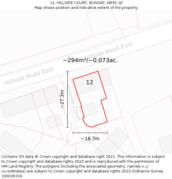 12, HILLSIDE COURT, BUNGAY, NR35 1JY: Plot and title map