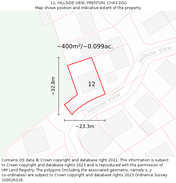 12, HILLSIDE VIEW, PRENTON, CH43 2GG: Plot and title map