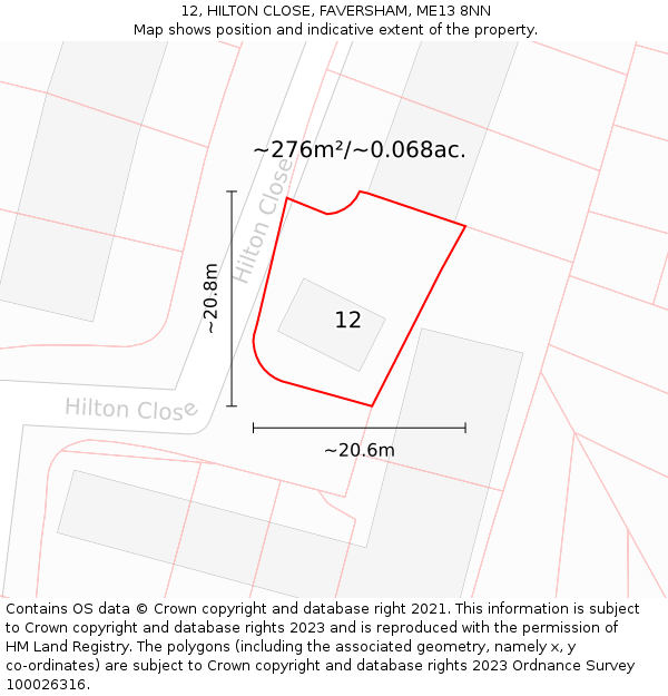 12, HILTON CLOSE, FAVERSHAM, ME13 8NN: Plot and title map