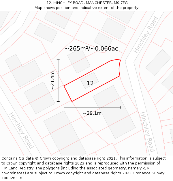 12, HINCHLEY ROAD, MANCHESTER, M9 7FG: Plot and title map